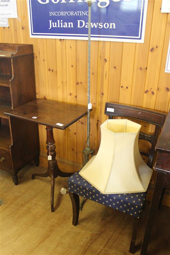 Mahogany occasional table, standard lamp and chair(-)